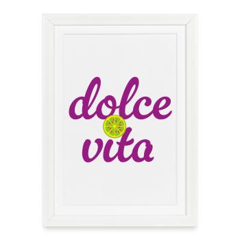 Dolce Vita Limette Quote Italien Lebensfreude Fun - Gerahmtes Poster (27 × 37 cm) - Weiß - Vorne
