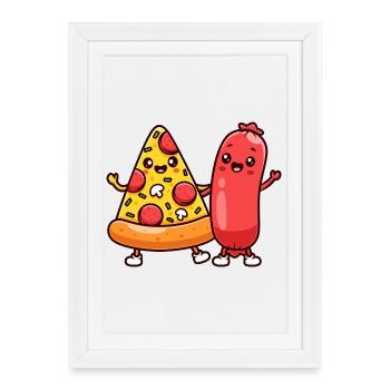 Amis de la part de pizza et de la saucisse - Affiche encadrée (27 × 37 cm) - blanc - Devant