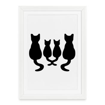 cat family silhouette - Framed poster (27 × 37 cm) - white - Front
