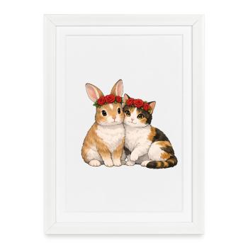 Rabbit and cat - Framed poster (27 × 37 cm) - white - Front