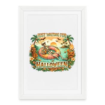Attendant l’anticipation du squelette d’Halloween - Affiche encadrée (27 × 37 cm) - blanc - Devant