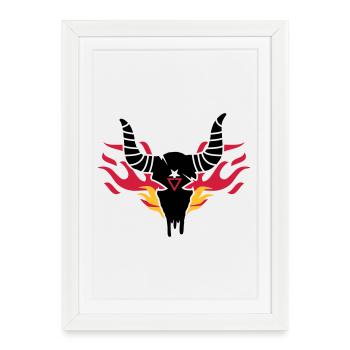 Bull crâne avec des flammes - Affiche encadrée (27 × 37 cm) - blanc - Devant