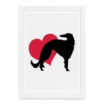 Barzoï mon amour - Affiche encadrée (27 × 37 cm) - blanc - Devant