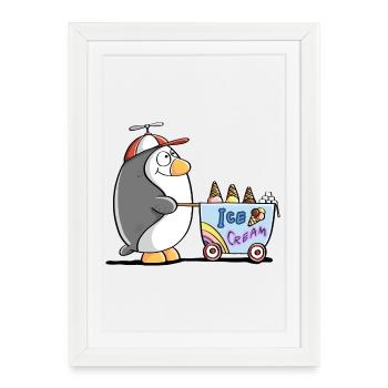 Pinguin Als Eisverkäufer - Eis - Affiche encadrée (27 × 37 cm) - blanc - Devant