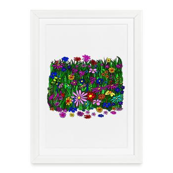 Prairie fleurie : belles fleurs colorées - Affiche encadrée (27 × 37 cm) - blanc - Devant