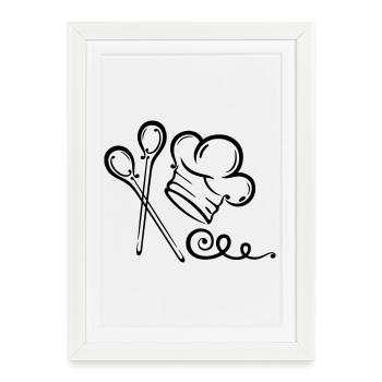 Cooking cap, cook, kitchen, cooking spoon - Framed poster (27 × 37 cm) - white - Front