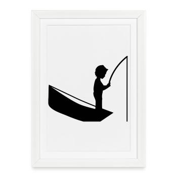 Un garçon avec une pêche - Affiche encadrée (27 × 37 cm) - blanc - Devant