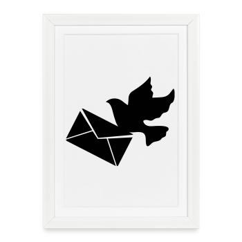 Pigeon voyageur avec une lettre - Affiche encadrée (27 × 37 cm) - blanc - Devant