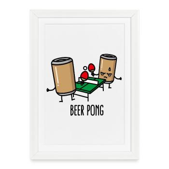 Beer Pong Cartoon Tischtennis Bierdose Ping Pong - Affiche encadrée (27 × 37 cm) - blanc - Devant
