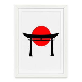 Torii devant le soleil japonais - Affiche encadrée (27 × 37 cm) - blanc - Devant