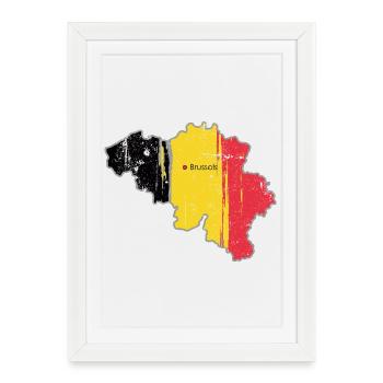 Carte de Bruxelles avec drapeau belge - Affiche encadrée (27 × 37 cm) - blanc - Devant