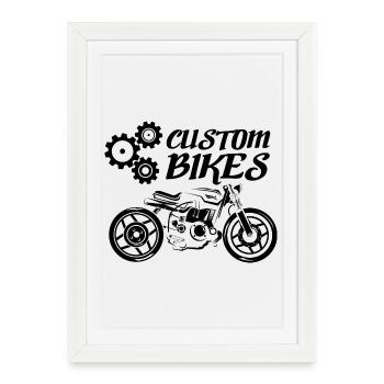 Custom Bikes Moto Icon Logo Icon Caferacer - Affiche encadrée (27 × 37 cm) - blanc - Devant