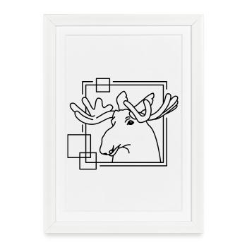 Moose in Geometric Shape - Line Art Design - Framed poster (27 × 37 cm) - white - Front