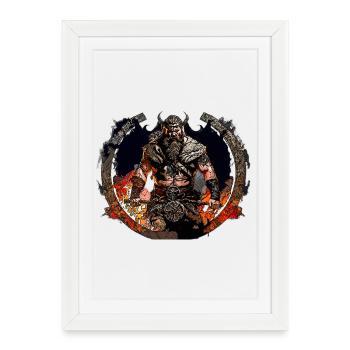 Viking warriors in the circle of fire - Framed poster (27 × 37 cm) - white - Front