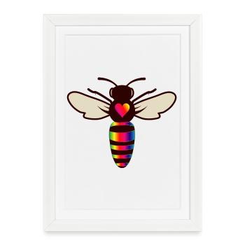 Abeille stylisée au look coloré et cœur d’abeille - Affiche encadrée (27 × 37 cm) - blanc - Devant