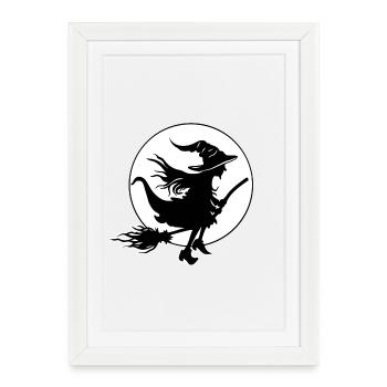 Jeune sorcière devant la pleine lune motif d’Halloween - Affiche encadrée (27 × 37 cm) - blanc - Devant