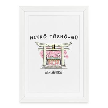 Nikko Japon, sanctuaire du patrimoine mondial Tosho-gu, dessin - Affiche encadrée (27 × 37 cm) - blanc - Devant