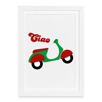 Scooter Ciao Italy Holiday Joie de vivre Fan happy - Affiche encadrée (27 × 37 cm) - blanc - Devant