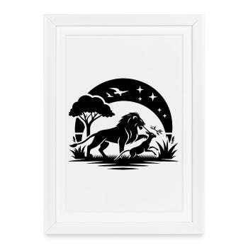 Lion en safari - Affiche encadrée (27 × 37 cm) - blanc - Devant