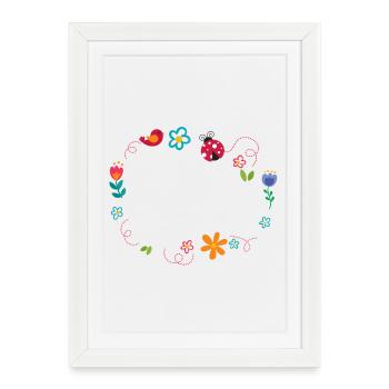 Round frame with flowers, ladybug and bird - Framed poster (27 × 37 cm) - white - Front