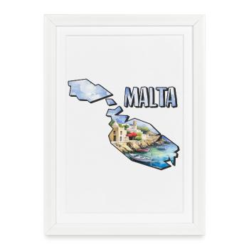 Carte à l’aquarelle Malte - Affiche encadrée (27 × 37 cm) - blanc - Devant
