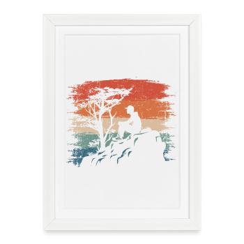 Coucher de soleil Silhouette Falaise - Affiche encadrée (27 × 37 cm) - blanc - Devant