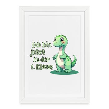 Premier jour d’école avec Baby Dino - Affiche encadrée (27 × 37 cm) - blanc - Devant