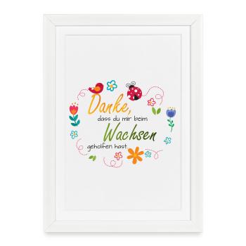 Blumenkranz - bunte Blumen - Vogel - Marienkäfer  - Gerahmtes Poster (27 × 37 cm) - Weiß - Vorne