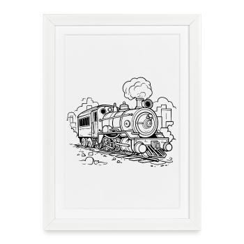 Dessin de locomotive - Affiche encadrée (27 × 37 cm) - blanc - Devant