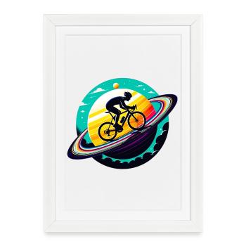 Cycliste sur Saturne - Affiche encadrée (27 × 37 cm) - blanc - Devant