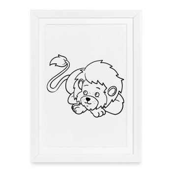 Page à colorier Lion Kawaii illustrée à la main - Affiche encadrée (27 × 37 cm) - blanc - Devant