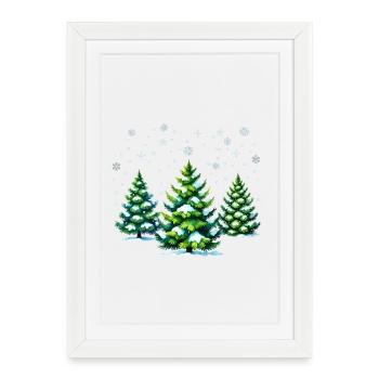 Élégance hivernale – Sapins et étoiles - Affiche encadrée (27 × 37 cm) - blanc - Devant
