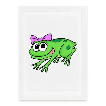 Grenouille Fille Dame - Affiche encadrée (27 × 37 cm) - blanc - Devant