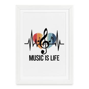 Music is Life clef outfit fans de musique et - Affiche encadrée (27 × 37 cm) - blanc - Devant