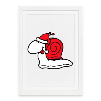 Escargot Père Noël Noël Chapeau Cadeau - Affiche encadrée (27 × 37 cm) - blanc - Devant