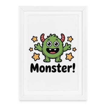 Monstre vert mignon avec des étoiles - Affiche encadrée (27 × 37 cm) - blanc - Devant