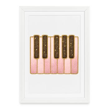 Clavier rose pailleté | Jouer du piano - Affiche encadrée (27 × 37 cm) - blanc - Devant