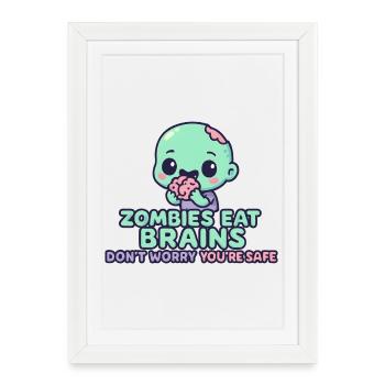Kawaii Zombie Tastes Brain - Framed poster (27 × 37 cm) - white - Front