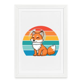 astronautes rétro prédateur renard roux renard amoureux des renards - Affiche encadrée (27 × 37 cm) - blanc - Devant