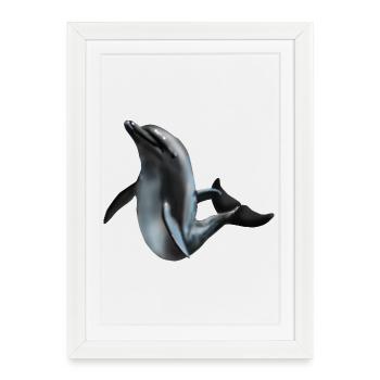 dauphin dans la lumière de la nuit silhouette art - Affiche encadrée (27 × 37 cm) - blanc - Devant