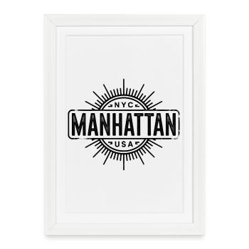 Manhattan - New York Souvenir Design - Affiche encadrée (27 × 37 cm) - blanc - Devant