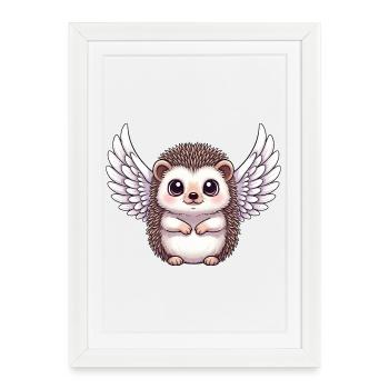 Cute hedgehog with wings halo Christmas - Framed poster (27 × 37 cm) - white - Front