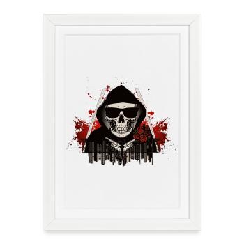 Crâne en capuche et roses rouges - Affiche encadrée (27 × 37 cm) - blanc - Devant
