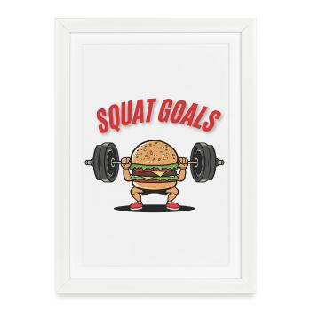 Squat Goals Cartoon Burger Fitness Design - Affiche encadrée (27 × 37 cm) - blanc - Devant