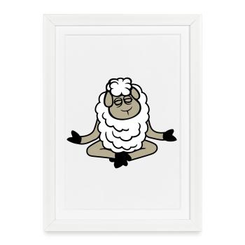 mouton détendu paisible yoga lotus méditation - Affiche encadrée (27 × 37 cm) - blanc - Devant