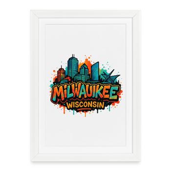 Milwaukee Skyline Splash Wisconsin - Framed poster (27 × 37 cm) - white - Front