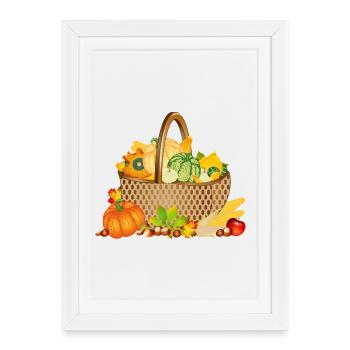 Panier d’automne aux citrouilles et fruits naturels - Affiche encadrée (27 × 37 cm) - blanc - Devant