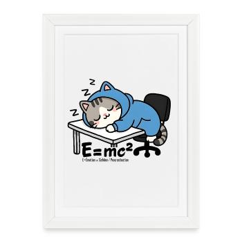 E = mc² - Sleeper Cat in Blue Pyjamas - Framed poster (27 × 37 cm) - white - Front
