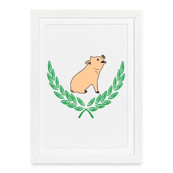 Pig in Green Laurel Wreath - Framed poster (27 × 37 cm) - white - Front