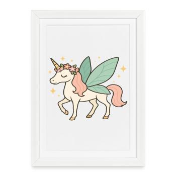 Cute Fairy Unicorn with Flowers and Sparkles - Framed poster (27 × 37 cm) - white - Front